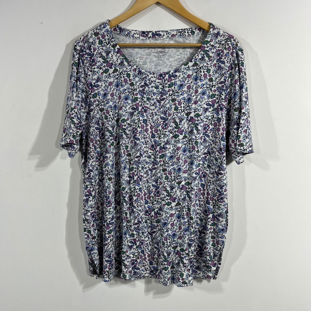 J.Jill Womens XL Pima Slub Scoop Neck Side Slit Floral Tee Cottagecore Boho Chic